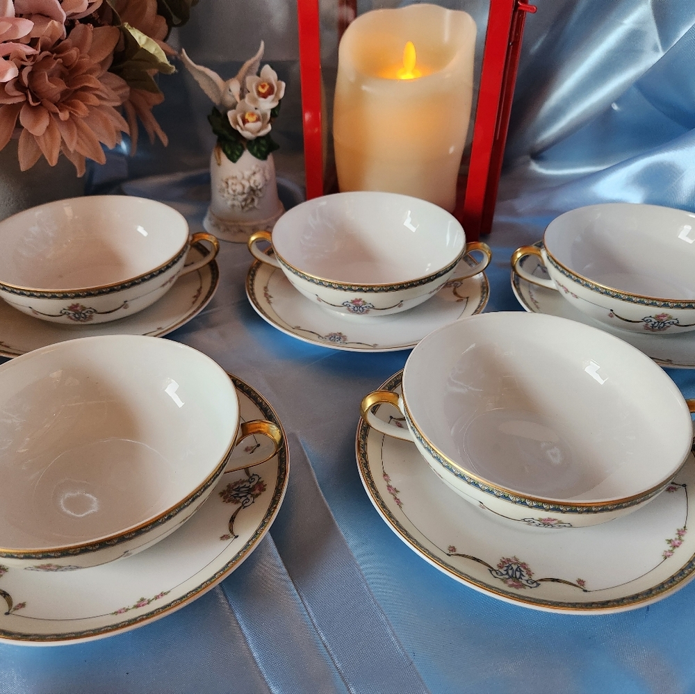 Beautiful Noritake LAUREATE 5 Sets Of 2 Handled Soupbowls With Underplate - Picture 6 of 12
